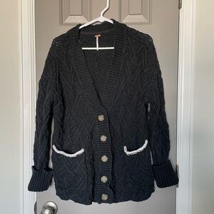 Free People Black Cardigan Sweater XS Oversized Montana Cable Knit Cardi